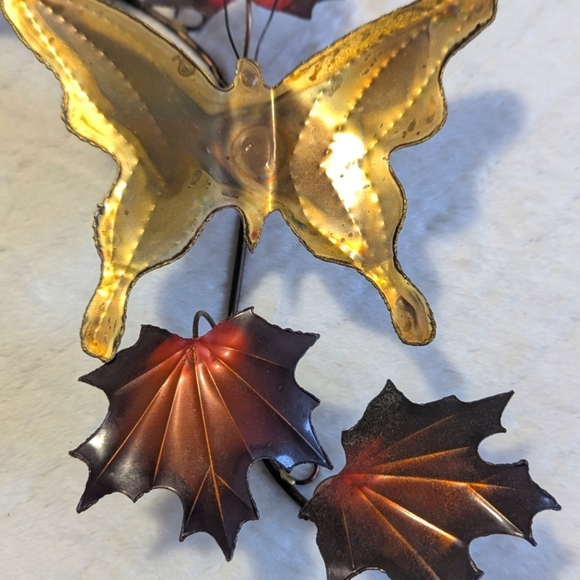 Artisan Made Brass and Copper Butterfly and Maple Leaf Wall Sculpture Art/Decor - Picture 5 of 11